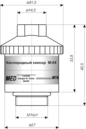 Кислородный сенсор  (кислородный датчик) М-04 (М-04) фирмы Kranz GmbH (Кранц ГмбХ) Германия для медицинского оборудования схема 1