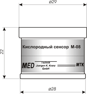Однокатодный кислородный сенсор  (кислородный датчик) М-08 (М-08) фирмы Kranz GmbH (Кранц ГмбХ) Германия для медицинского оборудования схема 1