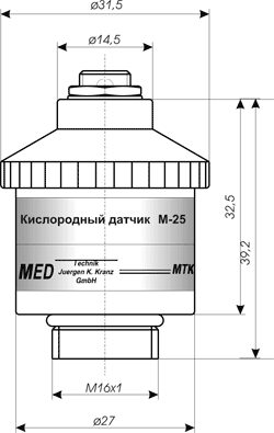 Кислородный сенсор (кислородный датчик) М-25(М-25) фирмы Kranz GmbH (Кранц ГмбХ)Германия для медицинского оборудования схема 1<br />Кислородный сенсор (кислородный датчик) М-25(М-25) фирмы Kranz GmbH (Кранц ГмбХ)Германия для медицинского оборудования схема1